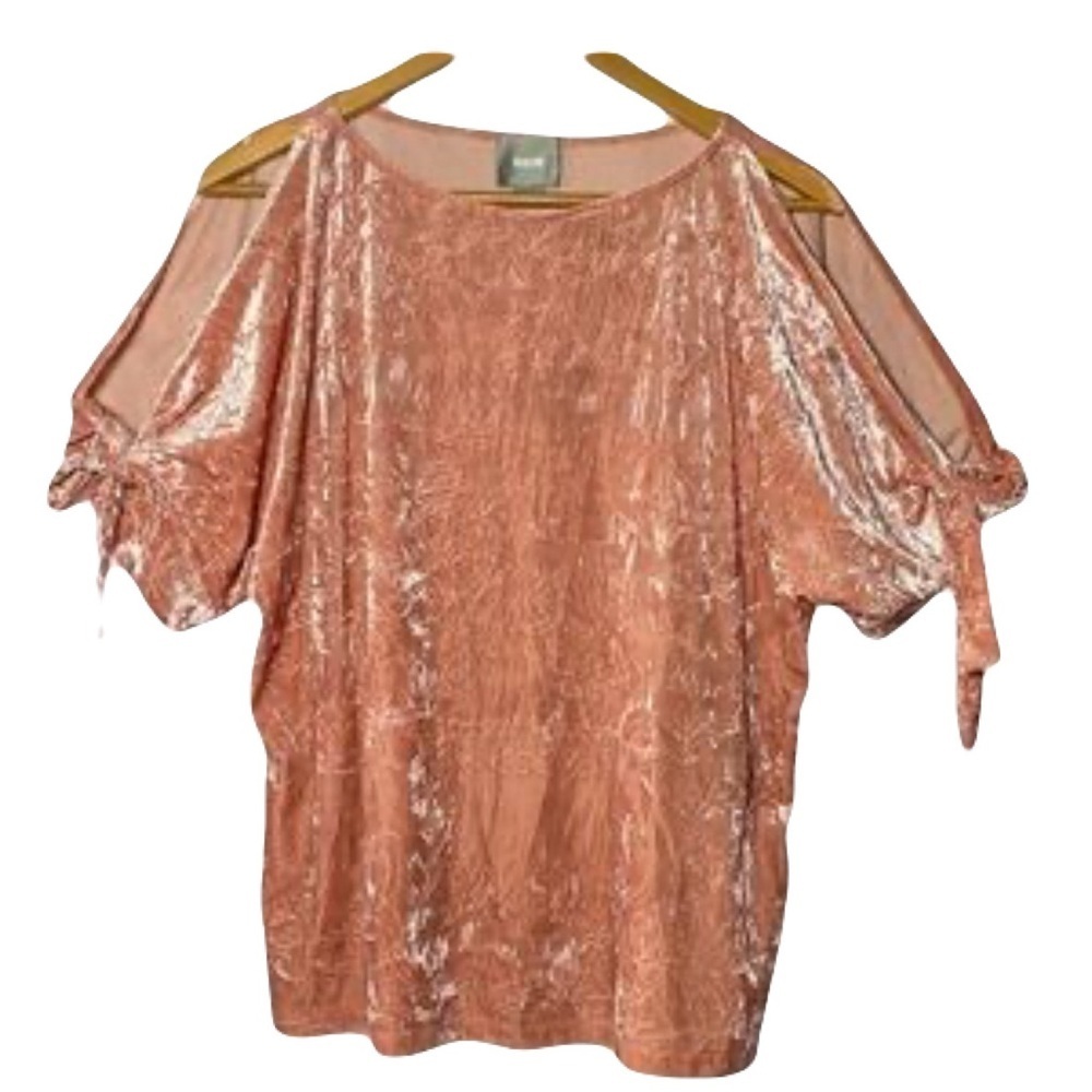 Maeve by Anthropologie Crushed Velvet Cold Shoulder Blouse Coral spring summer - Picture 4 of 6